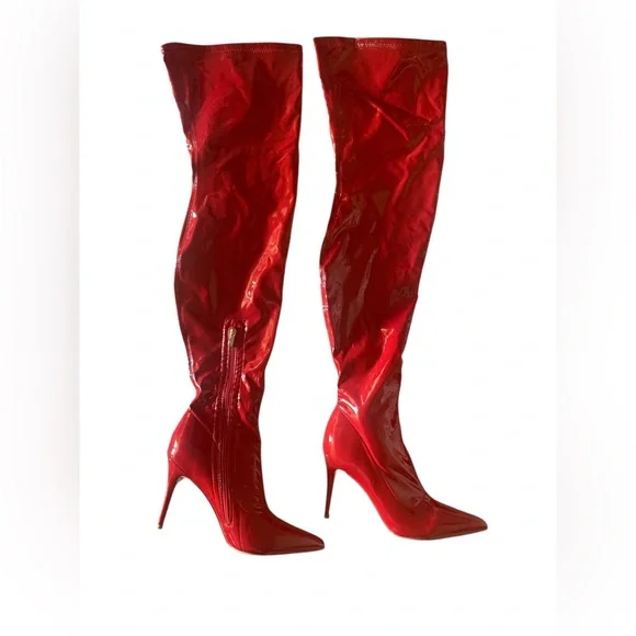 Glossy Red Over-the-Knee Stiletto Boots NWOB 43 - Picture 1 of 5